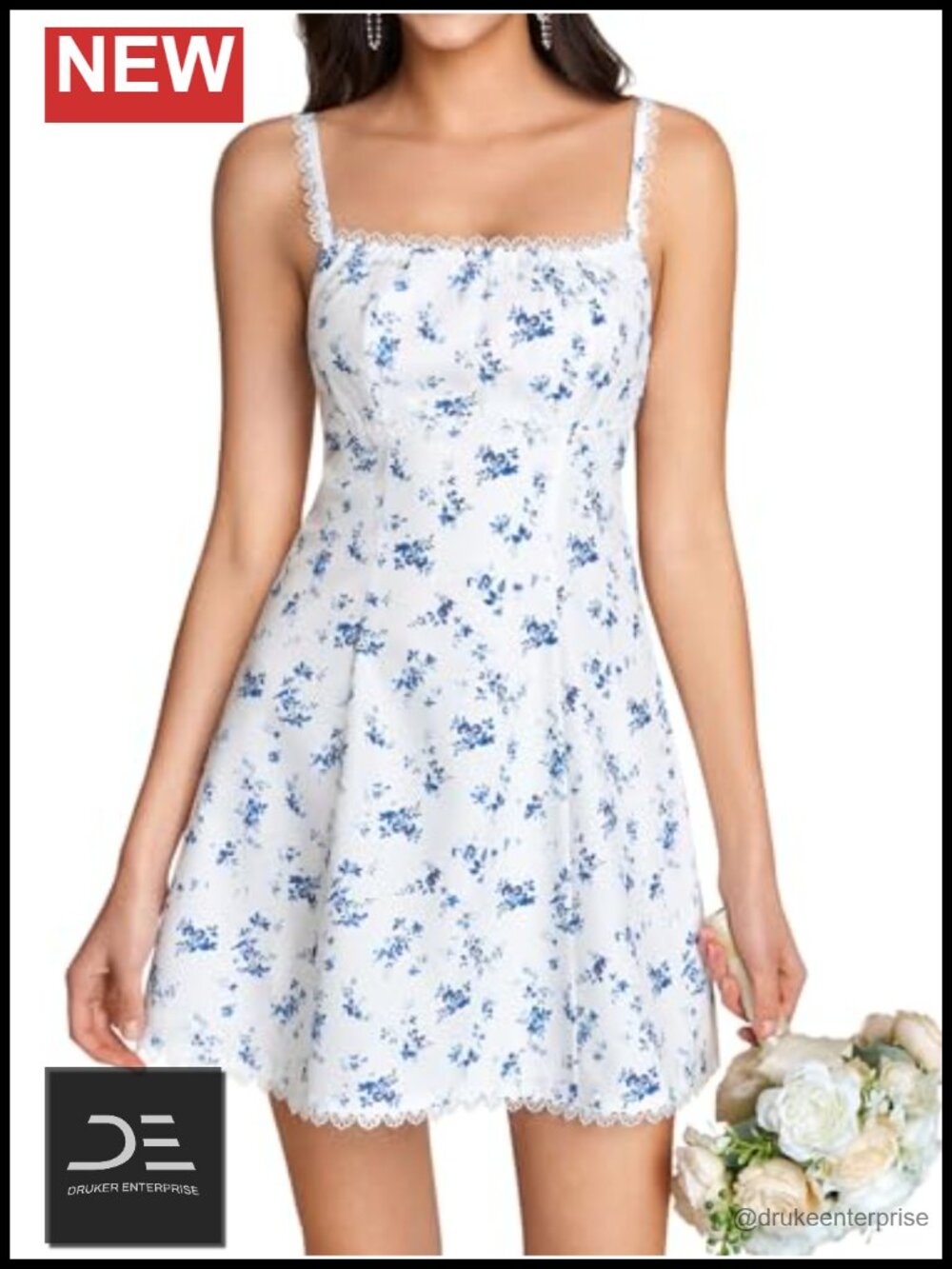 Floral Lace Square Neck Mini Dress Adjustable Straps Back Bow Tie